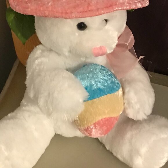 Soft Classics white stuffed bunny with colorful easter egg, hat and ribbon scarf - Picture 11 of 11